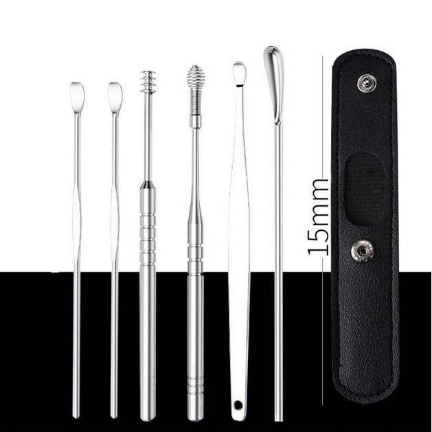 Korek Kuping Set Stainles Steel Anti Karat / Alat Pembersih Telinga / Korek Kuping Pembersih Kotoran Telinga / Ear Wax Picker Set 6pcs Mini Bag