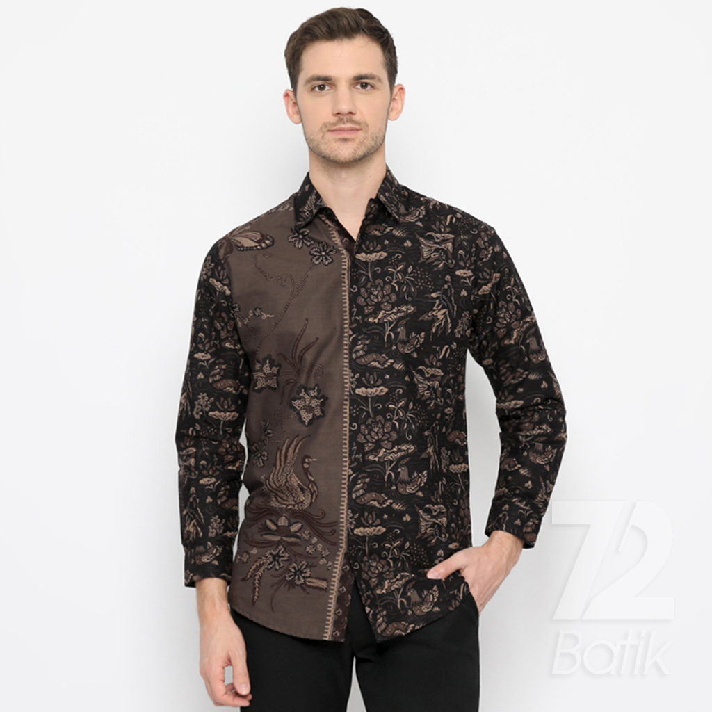 KEMEJA BATIK PRIA Lengan Panjang Premium Two Tone Pagi Sore Elegant Warna Coklat 722392 Cap 72 - Baju Kemeja Atasan Pakaian Setelan Batik Pria Cowok Laki Laki Remaja Keluarga Kantor Lengan Panjang Modern Slimfit Slim Fit Premium Kekinian