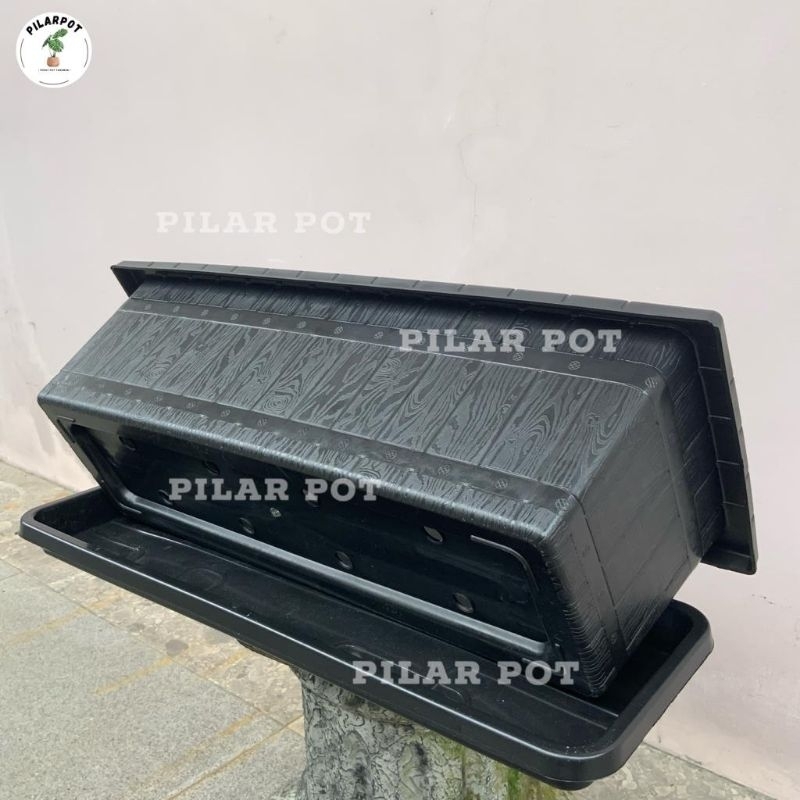 POT BUNGA TANAMAN PANJANG GENTONG SMALL 50 HITAM + TATAKAN BAWAH HITAM