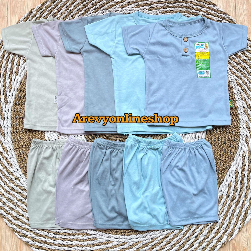 Setelan Baju Bayi Oblong Kancing Baju Pendek Celana Pendek Polos Warna Moms Gift SML XL 4-3 Tahun Unisex