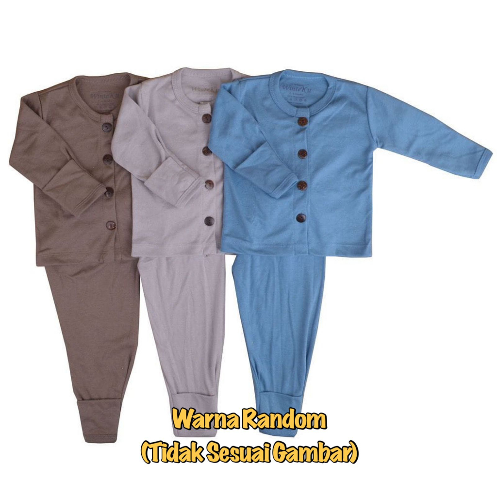 3 Pcs Setelan Bayi WinteKu Baju Pendek Celana Pendek Baju Panjang Celana Panjang Baby NB S M L Polos