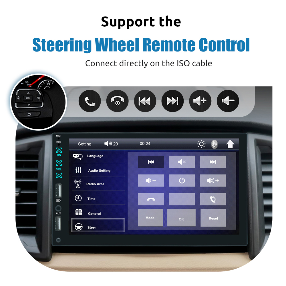 ESSGOO Radio Mobil Single Din Universal 7 &quot;HD Mobil MP5 Multimedia Player HD Stereo Layar Sentuh Bluetooth Radio FM / USB / TF Card Function Steering Wheel Control Remote Control