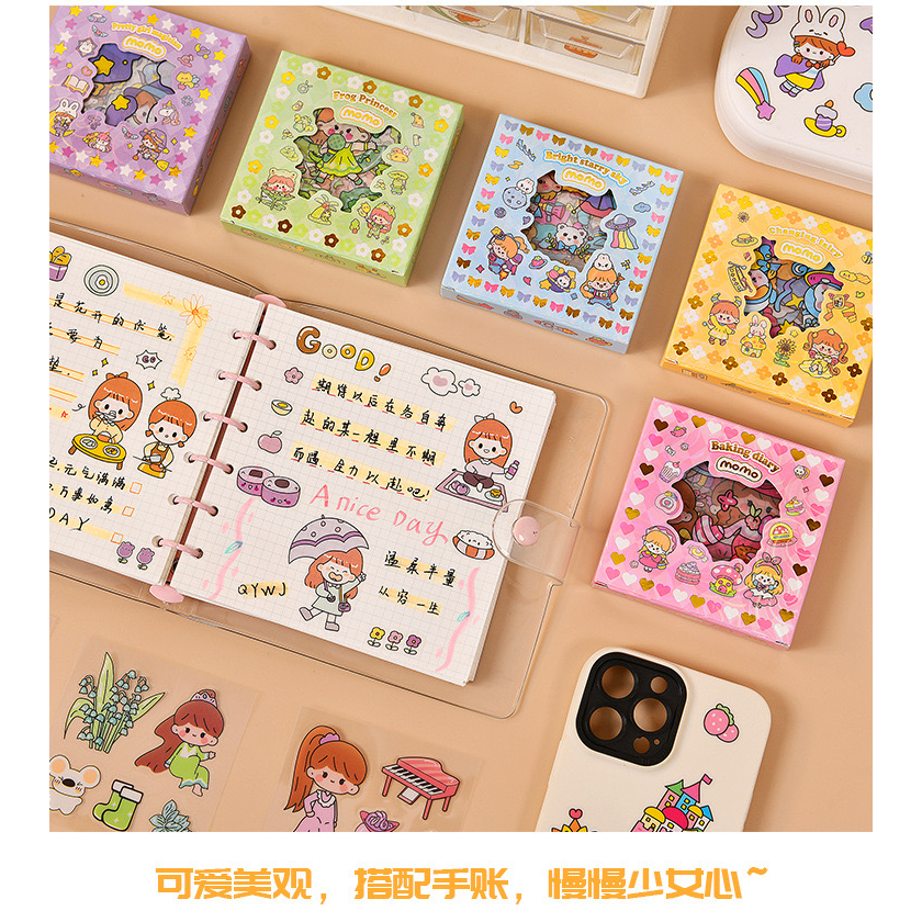 Stiker Korea viral isi 100 pcs scrap book motif momo girl sticker decor asthetic ellie sticker princess stiker kartun korea lucu