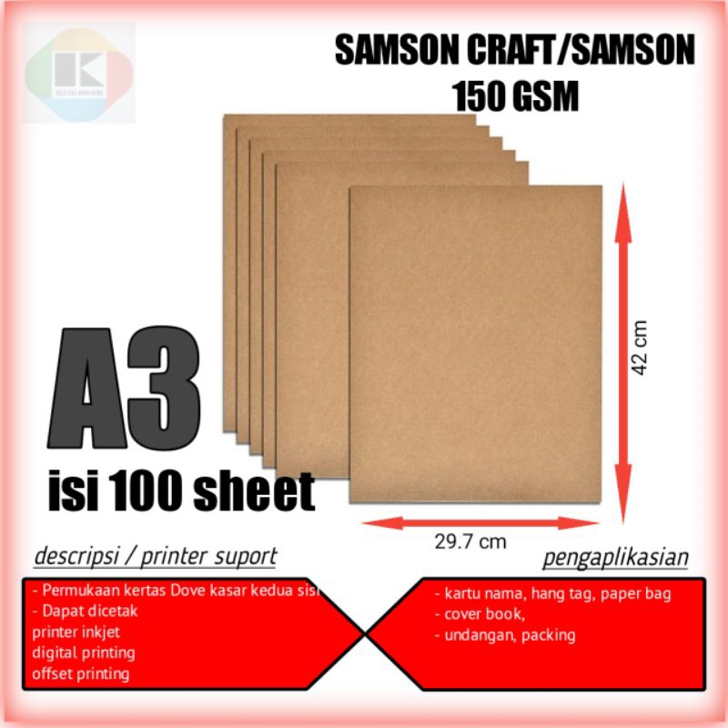 

kertas Samson craft A3 150gsm kertas Samson craft tebal 150gsm A3 isi 100 lembar