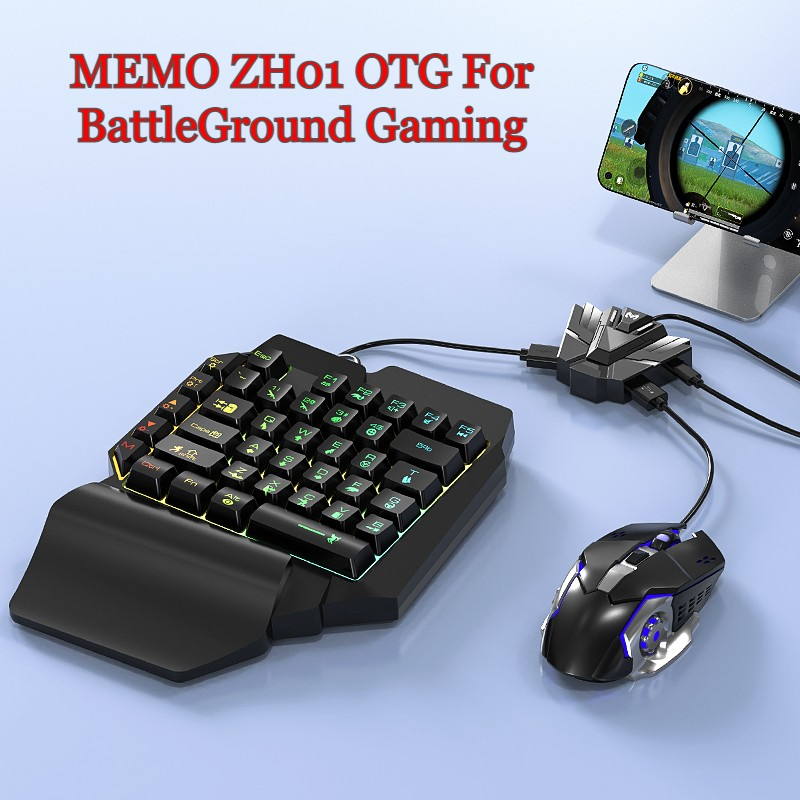 MEMO ZH01 OTG keyboard gaming dan Mouse/Single Hand Gaming RGB Keyboard dan mouse Converter