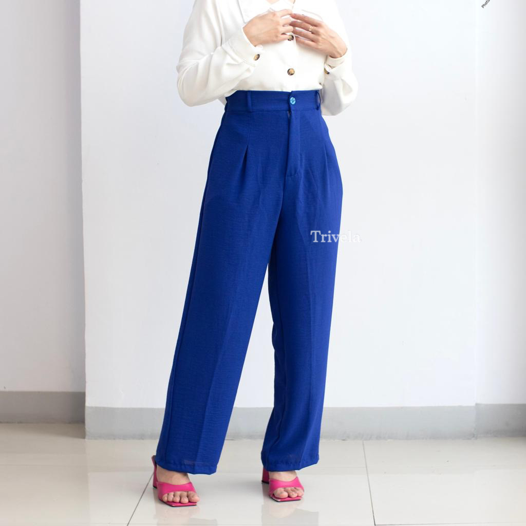 Crinkle Long Pants Button / Highwaist Cullotes Cringkle Sandra / Celana Panjang Wanita 16 warna