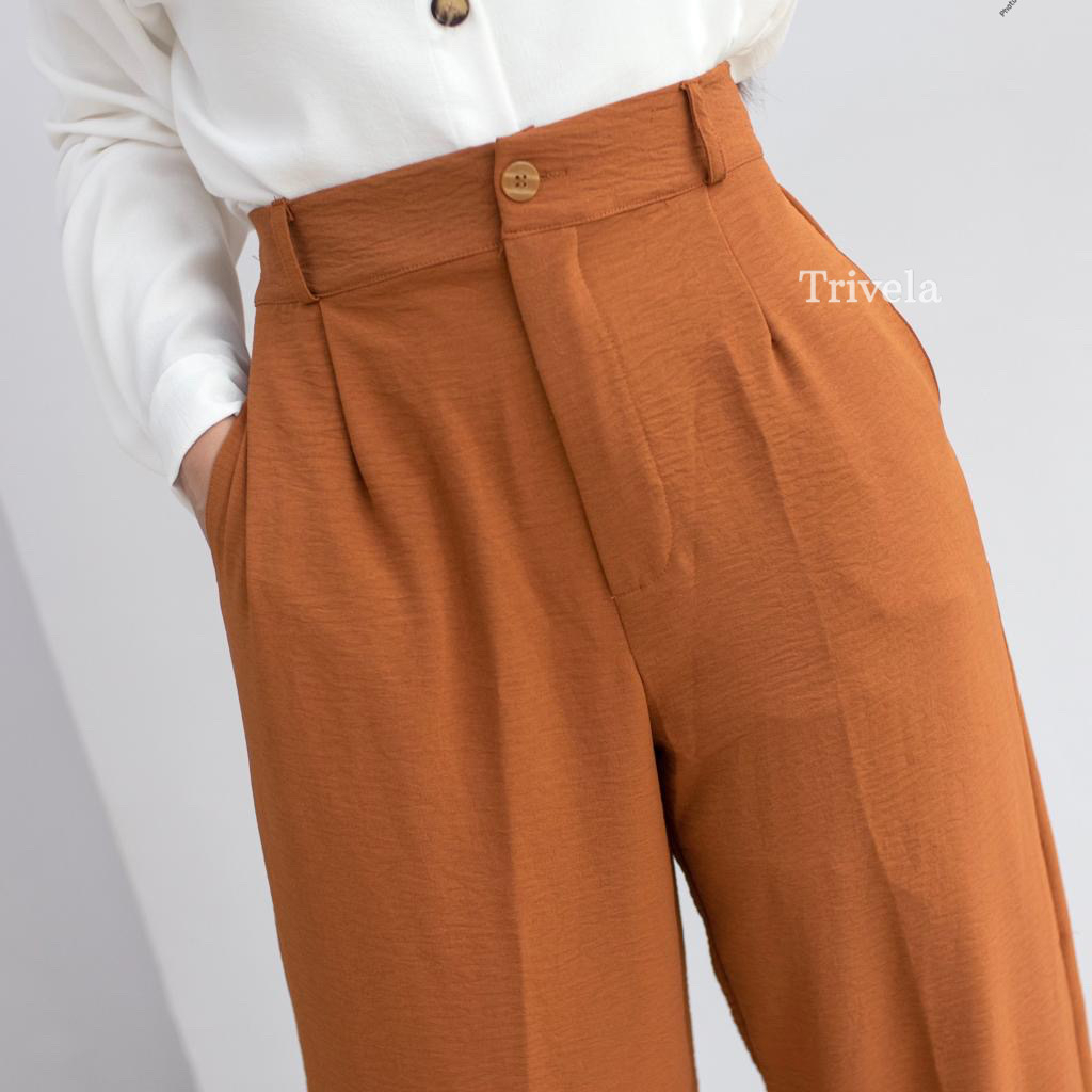 Crinkle Long Pants Button / Highwaist Cullotes Cringkle Sandra / Celana Panjang Wanita 16 warna