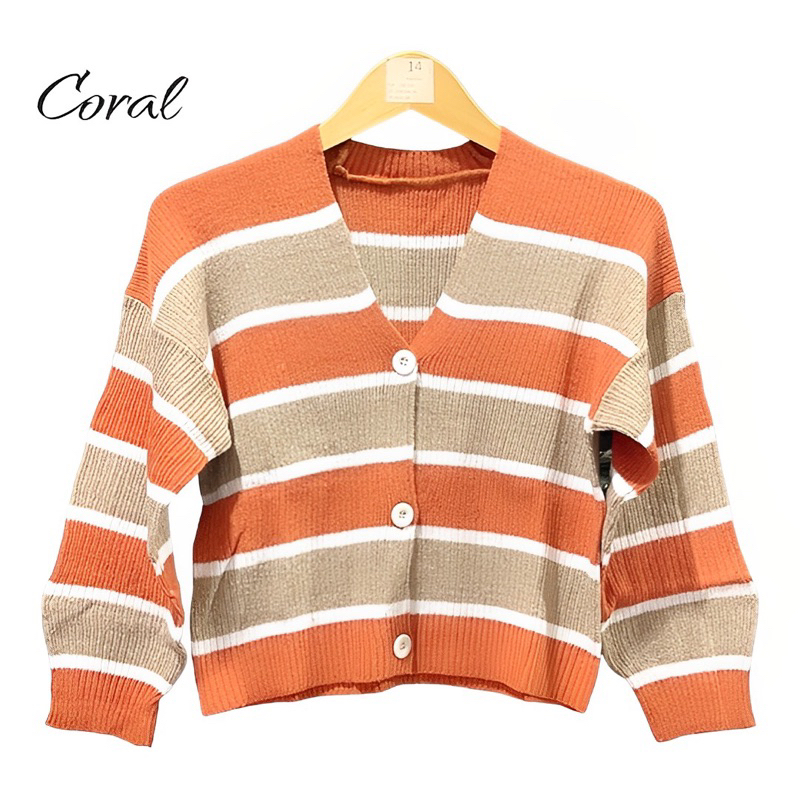 Naya Strip Baju cardigan Rajut kancing knit