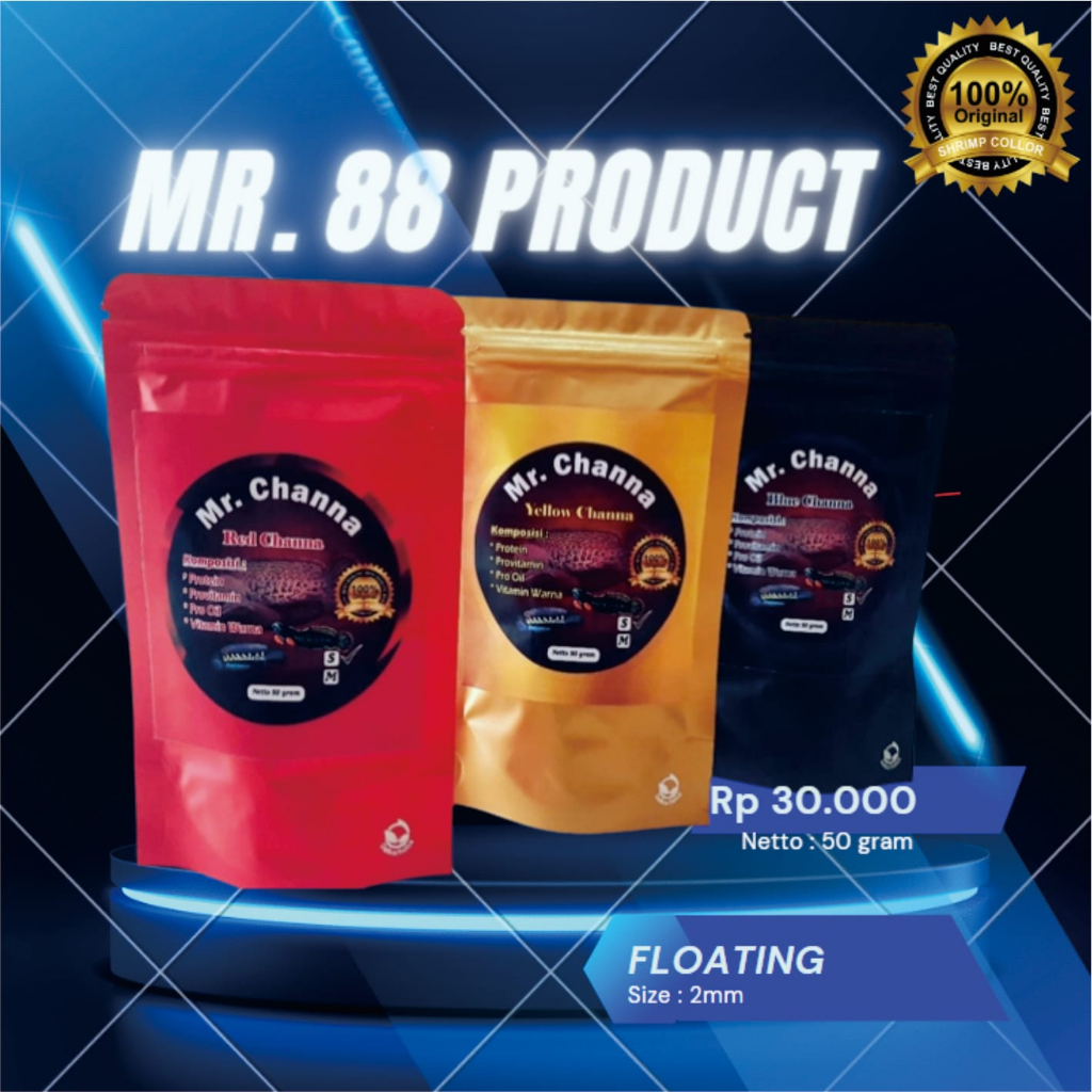 Pelet Mr. Channa yellow kuning red blue channa 50gram 100gram pakan ikan channa predator chana barca