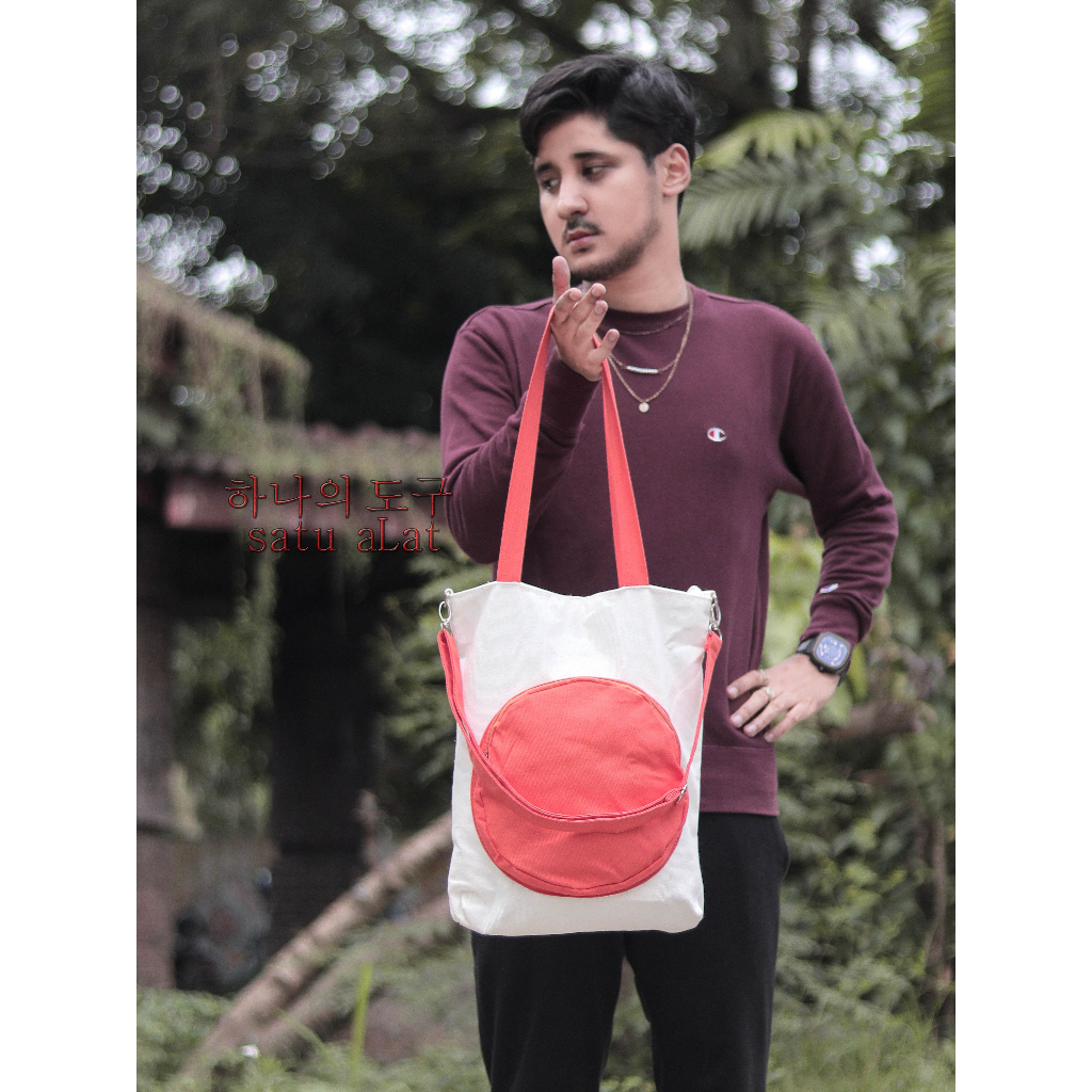 SATU ALAT Tas Selempang + Tote Bag HITAKA 100% Canvas Premium Tebal Tas Kanvas