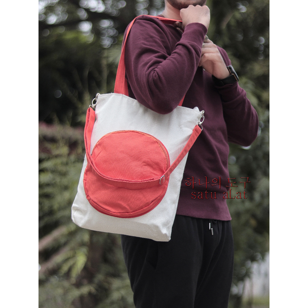 SATU ALAT Tas Selempang + Tote Bag HITAKA 100% Canvas Premium Tebal Tas Kanvas