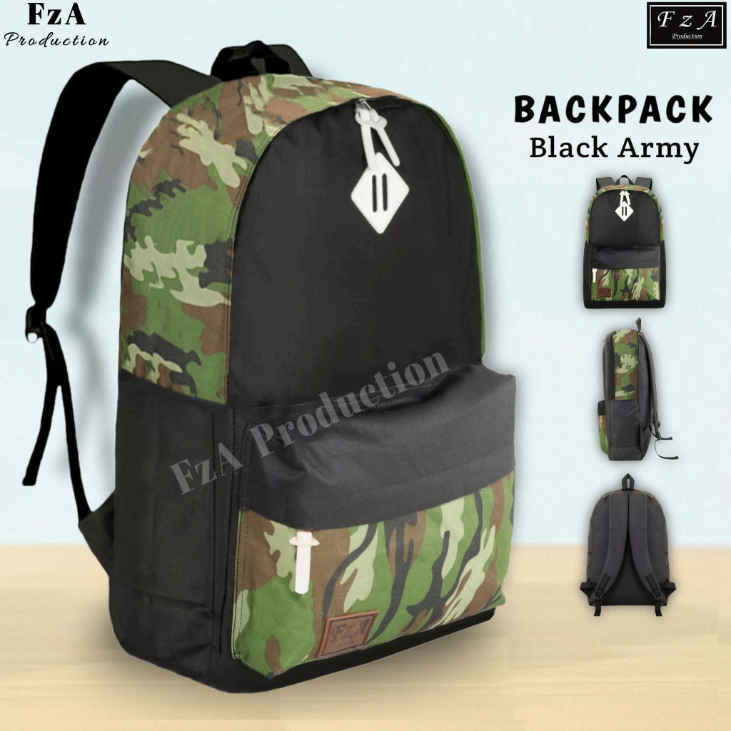 FzA Official - Tas Ransel Punggung Distro Casual Pria Wanita / Tas Ransel Laptop Original QSD01 - Black Army