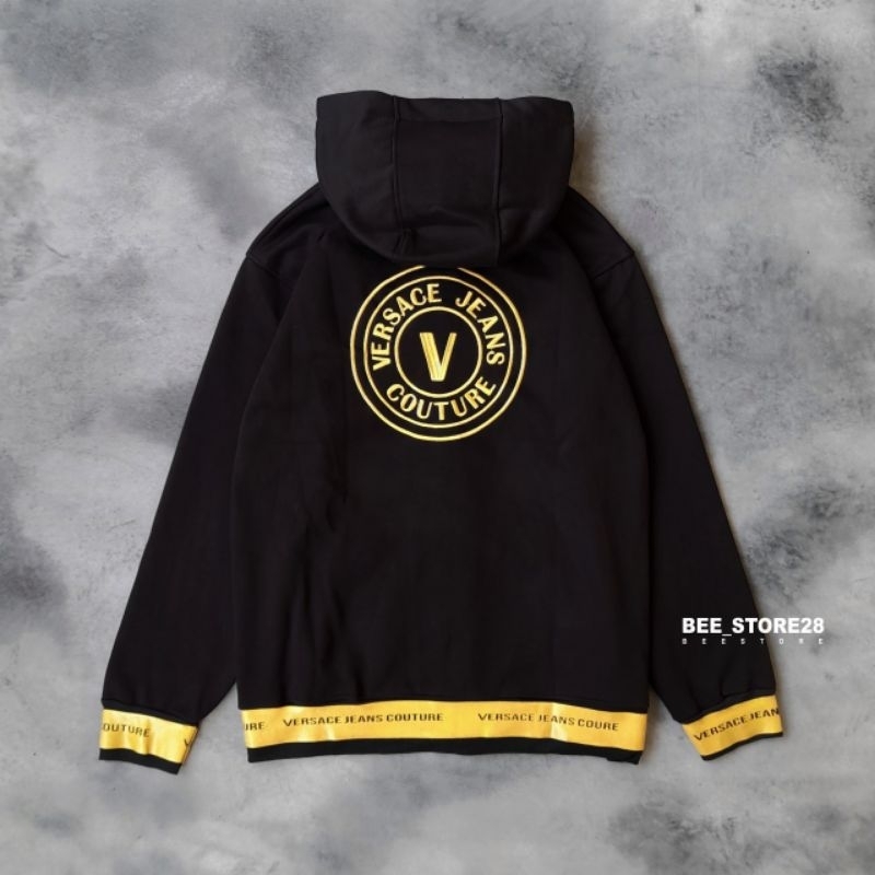 SWEATER HOODIE ZIPPER VERSACE HITAM GOLD AUTHENTIC PREMIUM FULLTAG &amp; LEBEL