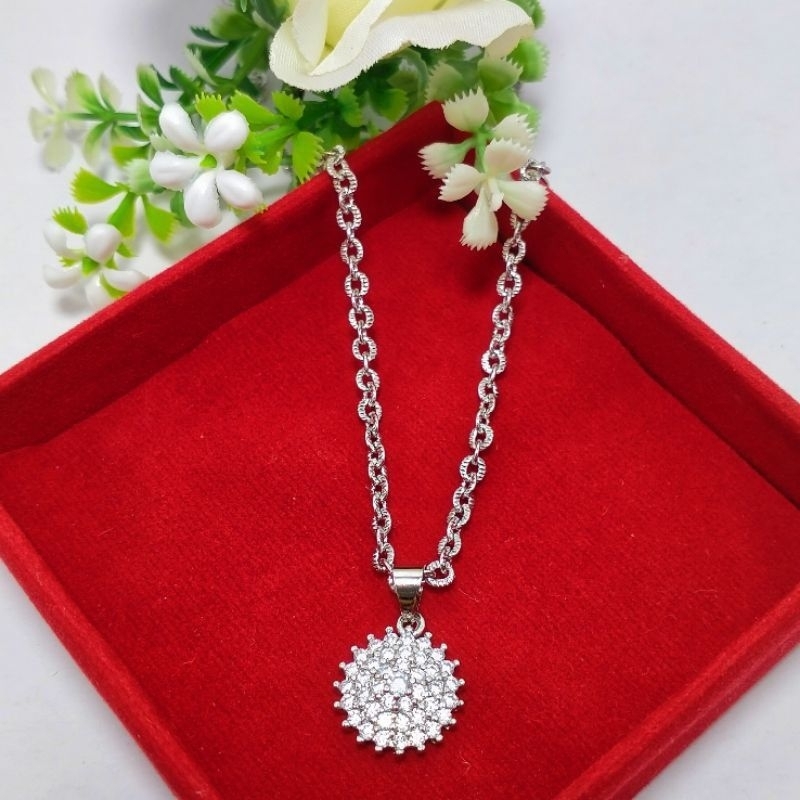 Kalung Xuping Silver Lapis Emas Model Nori Plus Liontin Kalung Perhiasan