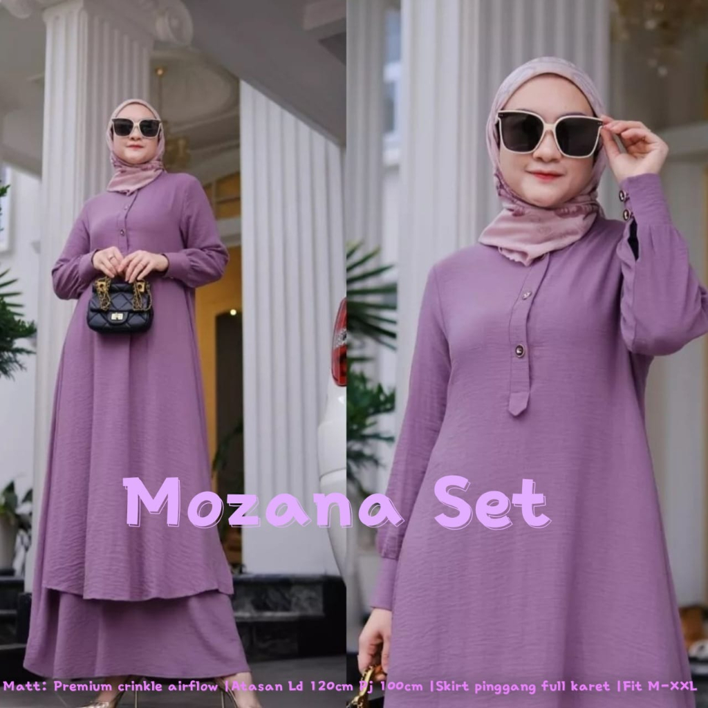 Mozana Set Baju Setelan Wanita Terbaru LD 120 Setcel Oneset Bahan Crinkle Premium Harian Cewe Cantik