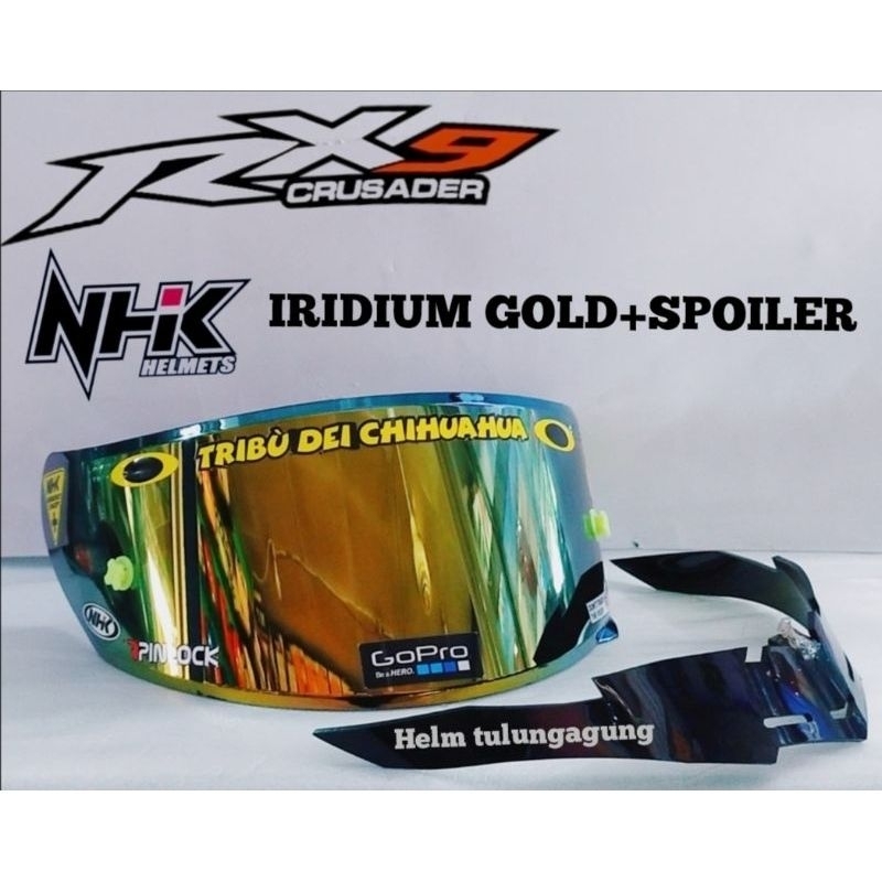 PAKET FLAT VISOR NHK RX9 IRIDIUM GOLD SILVER BIRU SPOILER NHK RX9