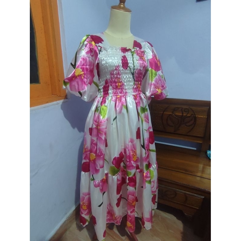 dress balon, dress bunga balon, dress satin