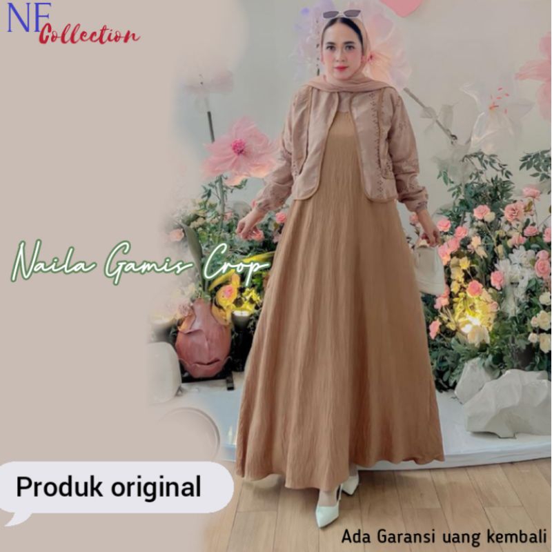 Naila Gamis Crop katun Mix Brukat Gamis Lebaran Dhewa Style