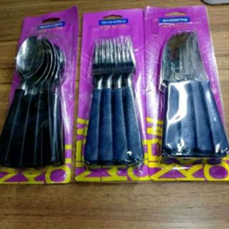 Sendok Makan Garpu Makan Pisau Steak set isi 12pcs Tramontina New Kolor series warna biru tua