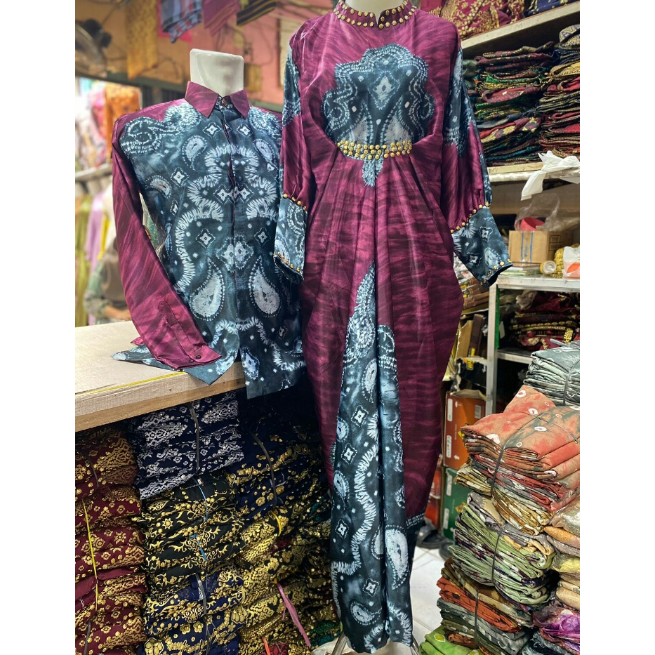 COUPLE GAMIS KAFTAN JUMPUTAN RAYA PRINTING PALEMBANG ASLI