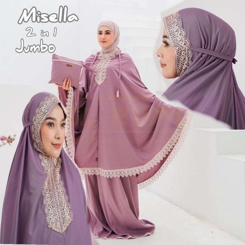 Mukena dewasa 2 in1 misella JUMBO katun polos renda MEWAH free tas