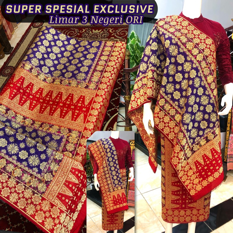 SUPER SPESIAL EXCLUSIVE Songket limar 3 Negeri ORI  ungu / Songket tenun palembang asli tenun tangan