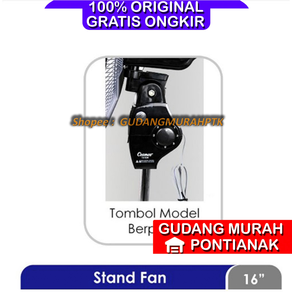 Cosmos Kipas Angin Berdiri Stand Fan 16SDB 16 SDB Black Kaki Pemberat Segi empat