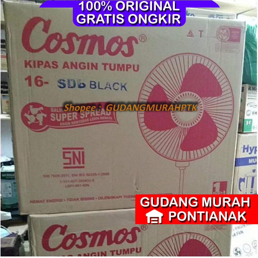 Cosmos Kipas Angin Berdiri Stand Fan 16SDB 16 SDB Black Kaki Pemberat Segi empat