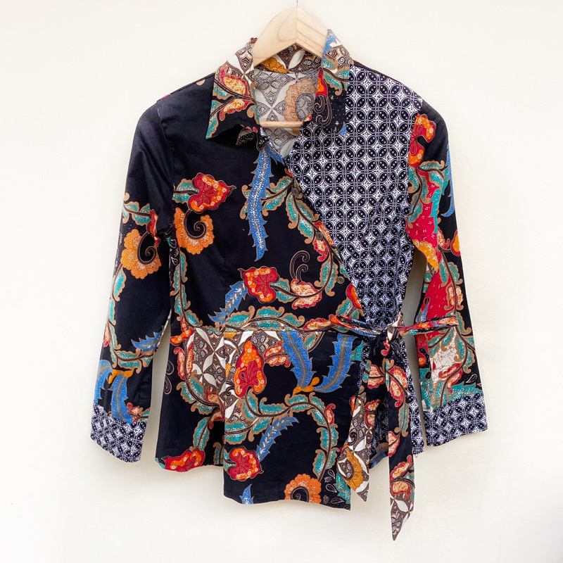 Baju batik lengan panjang / atasan batik kimono modern berkerah / seragam baju batik hijab 2282