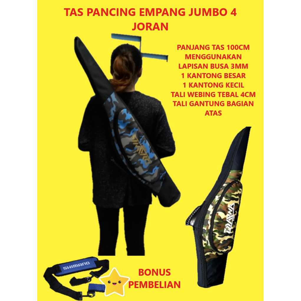 tas pancing empang jumbo untuk galatama ukuran panjang 100cm muat 4 joran bonus rodbelt joran sarun 