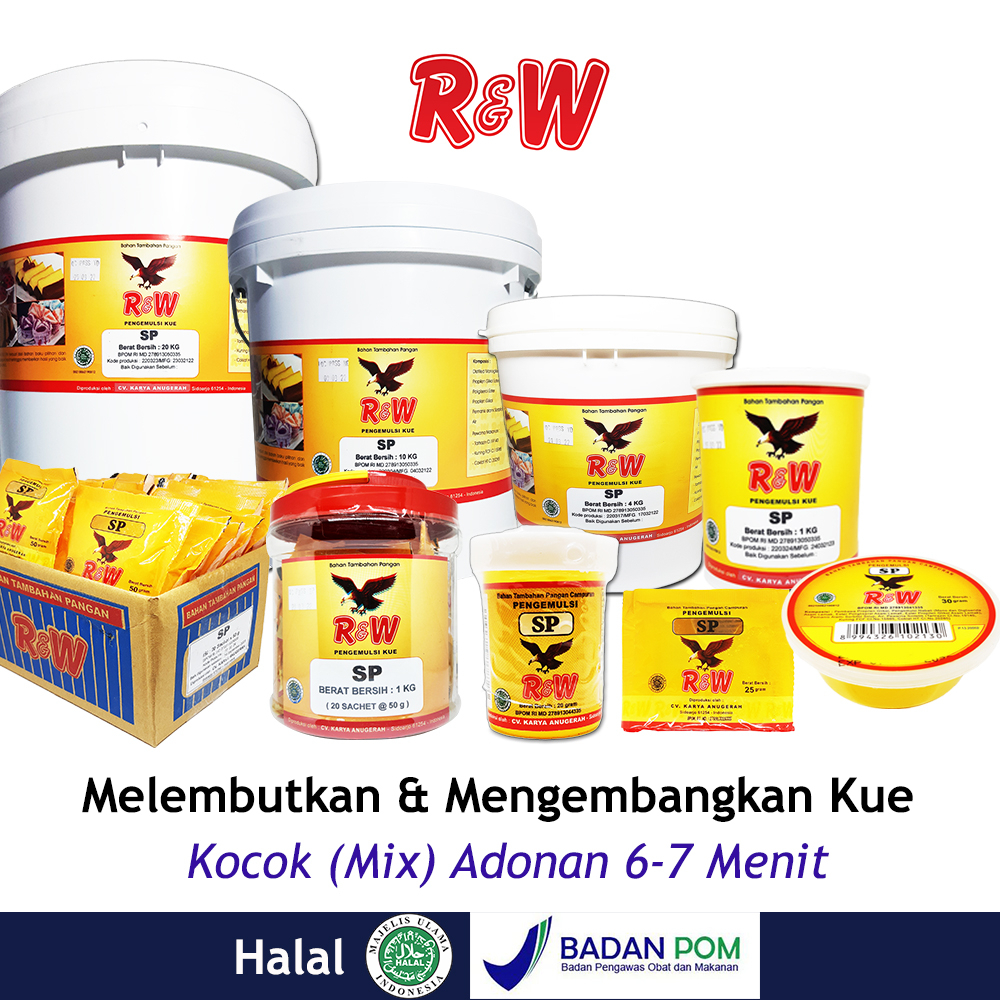 Emulsifier SP Ovalet TBM Pengemulsi Pelembut Pengembang Kue Roti Rajawali R&amp;W RW 1 Kg Toples 50 gr isi 20 sachet