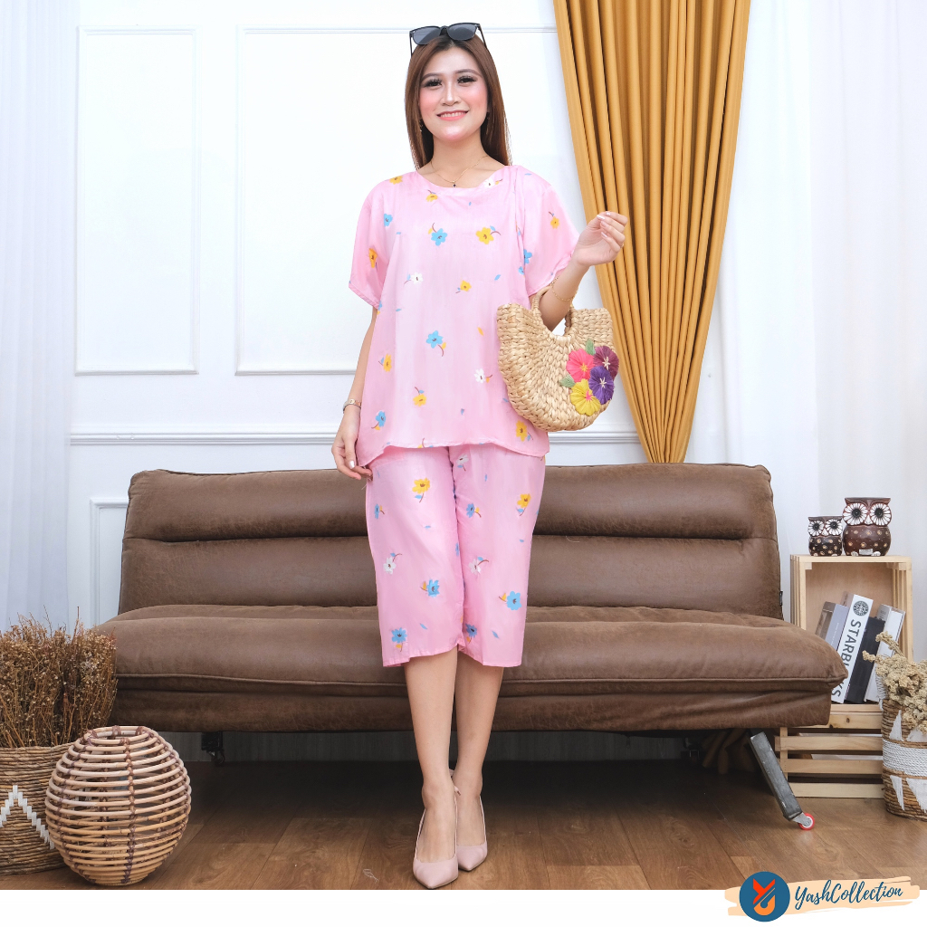 YashCollection Setelan Baju Tidur Celana 3/4 Setelan Piyama Rayon