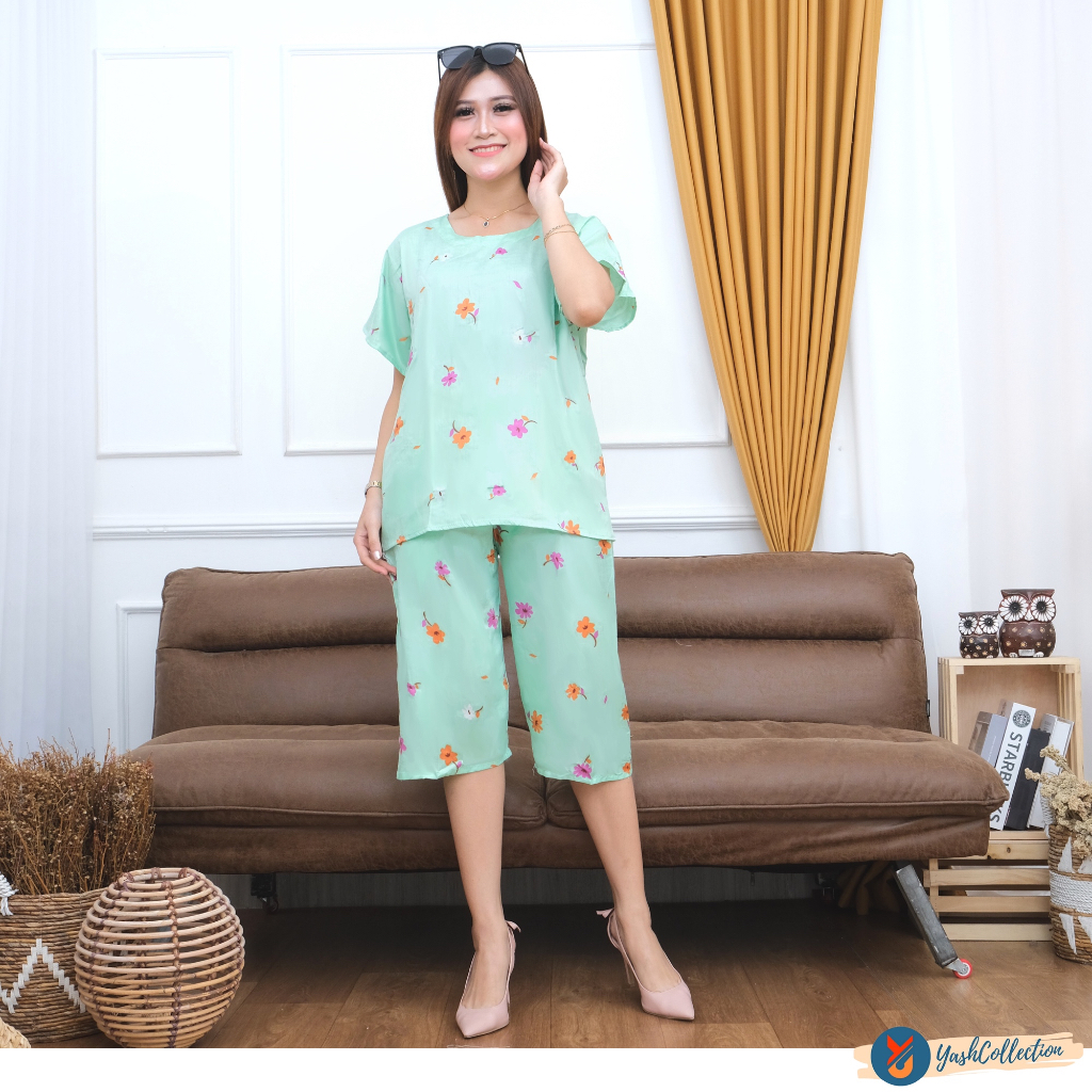 YashCollection Setelan Baju Tidur Celana 3/4 Setelan Piyama Rayon