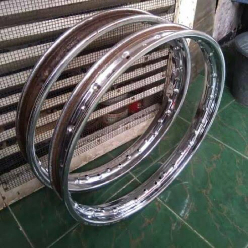 1 SET VELG PELEK PELK BESI CHROME DID HM DEPAN BELAKANG GRAND SUPERCUP PRIMA STAR 17 x 120 x 140 ori
