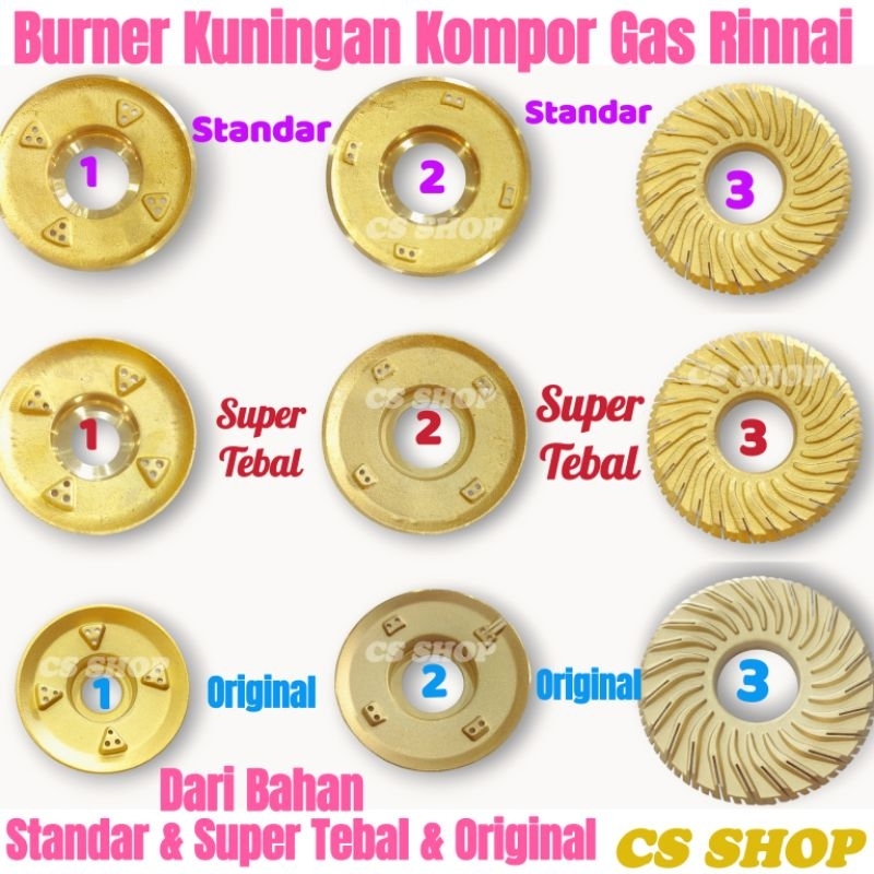 BURNER KUNINGAN KOMPOR GAS RINNAI ORIGINAL STANDAR SUPER TEBAL FULL UKURAN DARI KECIL SAMPAI TERNADO BGX/KUNINGAN KOMPOR GAS RINNAI FULL UKURAN STANDAR SUPER TEBAL DAN ORIGINAL LENGKAP