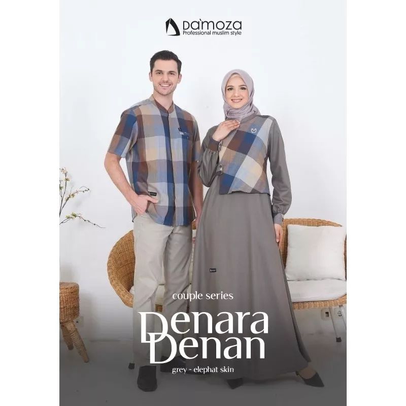 DAMOZA Original Couple Sarimbit Gamis Denara Koko Denan Grey Elephant Skin Family Set Lebaran Terbar
