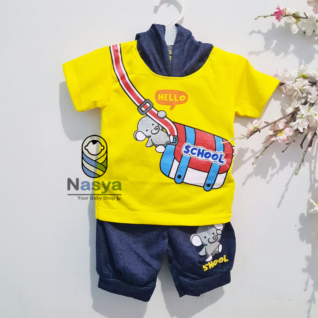 [JC-004] Setelan baju bayi anak laki laki motif Karakter HOODIE TAS usia baby 0-6 bulan