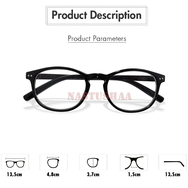 Kacamata Full Plus (+) Ukuran +1.00 s/d +3.00 Kacamata Rabun Dekat Frame Model Oval Hitam Pria/Wanita Unisex FREECASE