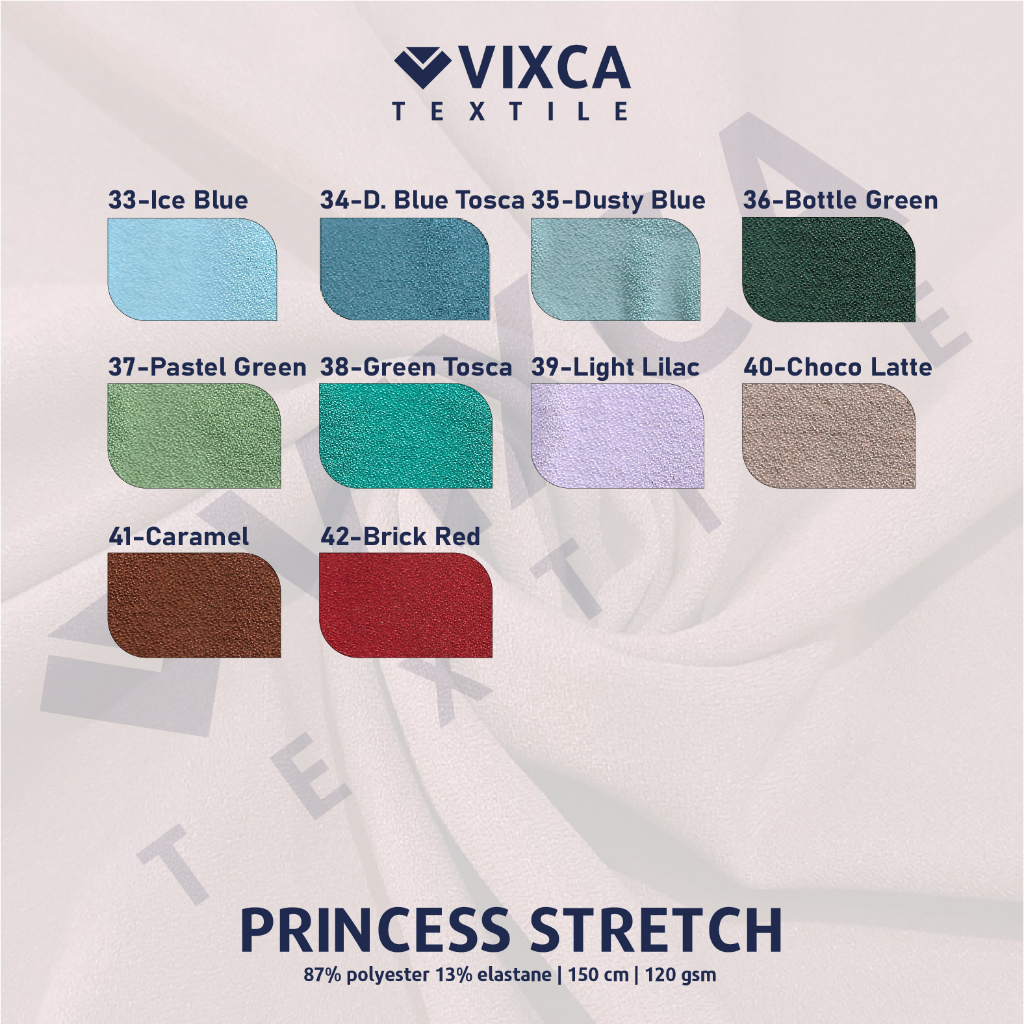 [PER 0,5 M] Kain Bahan Princess Stretch Lebar 150 cm Lady Zara Crepe Creape Premium Polos Polosan ECER 1/2 METER METERAN 50 CM CENTIMETER