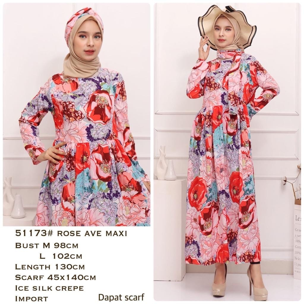 Maxi Dress Motif Bunga Ave Maxi bahan Crepe HOPYLOVY