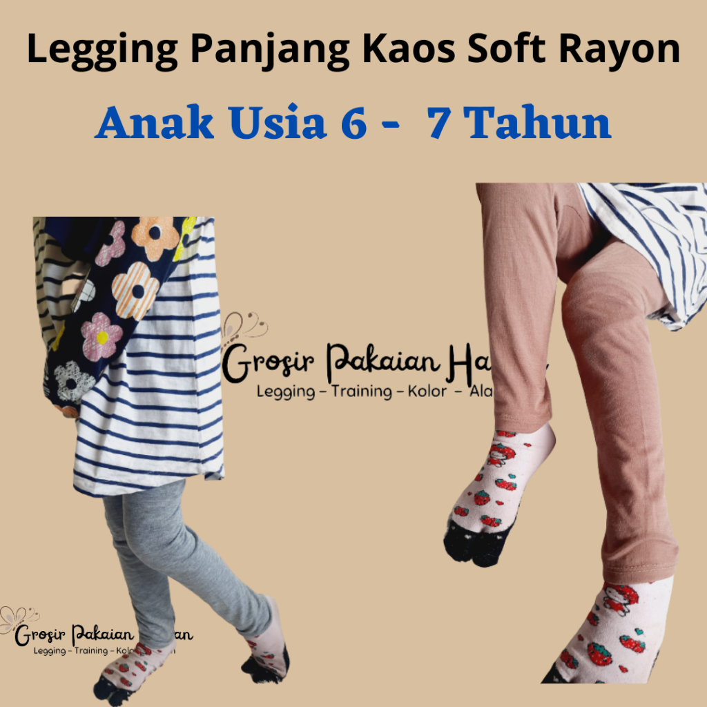 Legging Panjang Anak Kaos Soft Rayon Usia 6 - 7