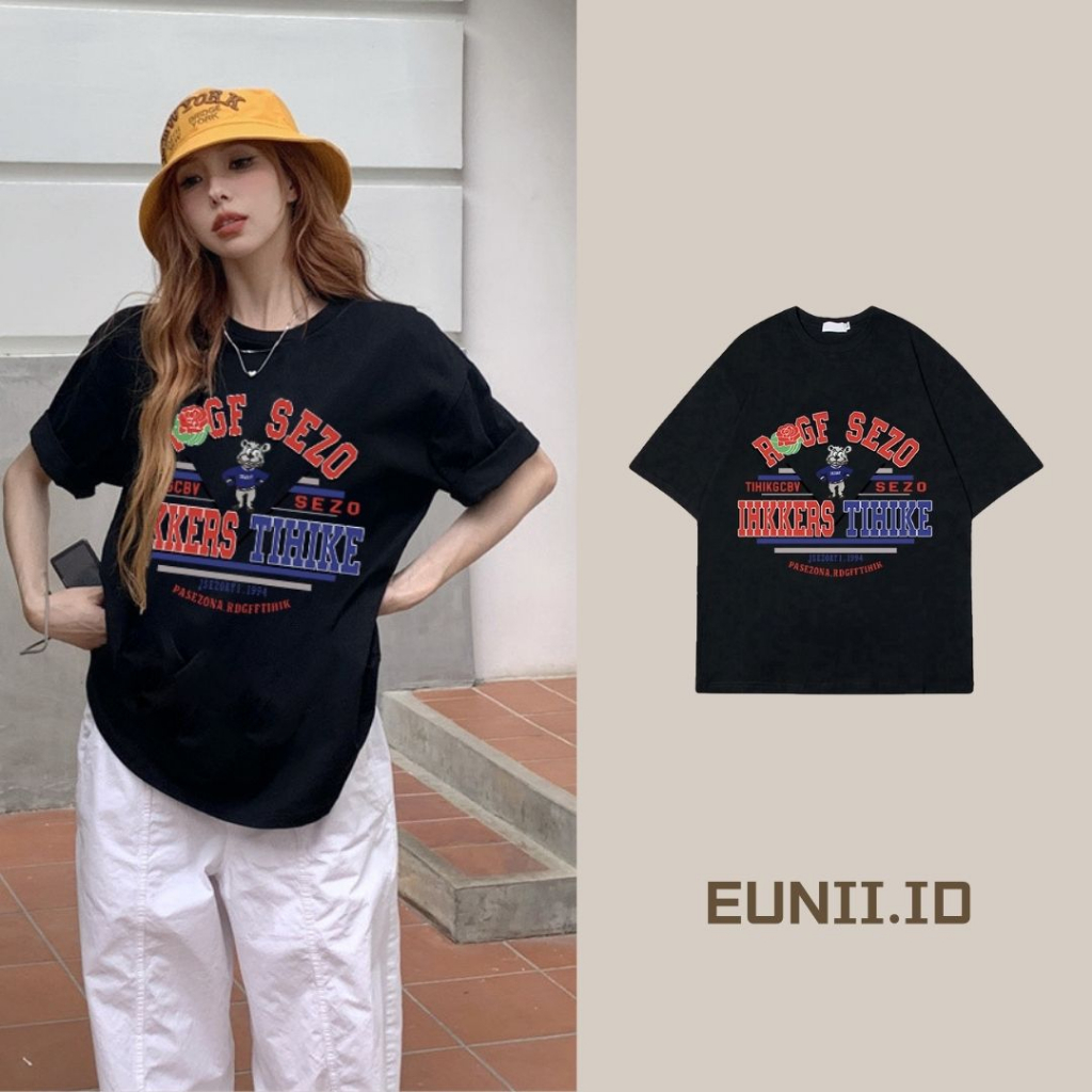 EUNII T-shirt Lengan Pendek Vintage Rabbit Korean Style/Kaos Atasan Wanita/Baju Kaus Oversize Wanita/Kaos Wanita