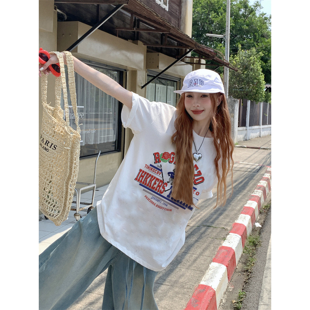 EUNII T-shirt Lengan Pendek Vintage Rabbit Korean Style/Kaos Atasan Wanita/Baju Kaus Oversize Wanita/Kaos Wanita