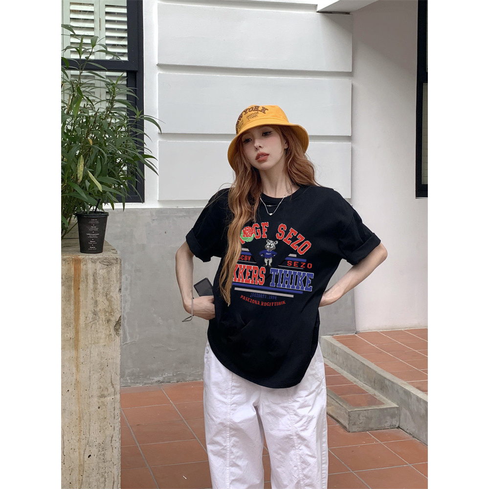 EUNII T-shirt Lengan Pendek Vintage Rabbit Korean Style/Kaos Atasan Wanita/Baju Kaus Oversize Wanita/Kaos Wanita