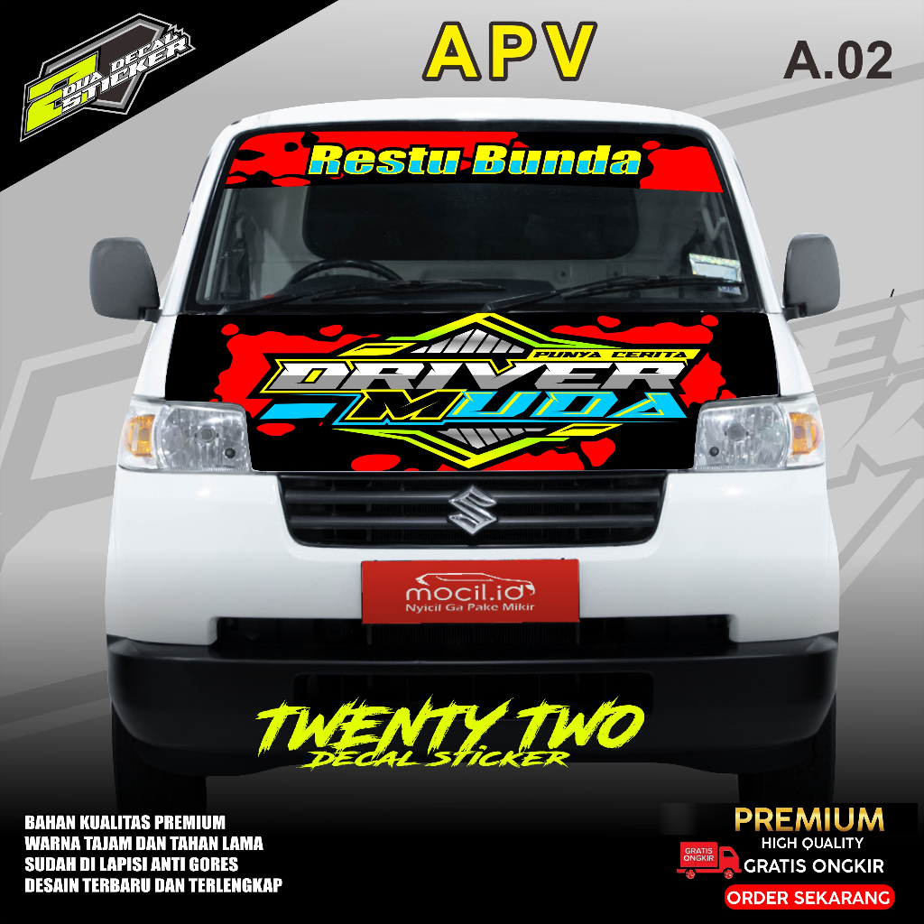 STIKER DECAL MOBIL APV PICKUP / KAP DEPAN  TWENTY TWO A.02