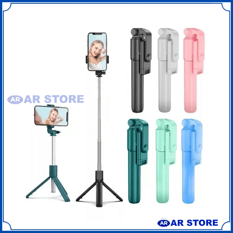 AR Tongsis Tripod R1 + Bluetooth Remote Shutter ( 3in1 ) / Tripod Mini + Tongkat Narsis Monopod + Remot Wireless Blutut / Mini Selfie Stick 360° Penyangga Handphone Kamera Untuk Travelling Aksesoris Fotografi Mobile