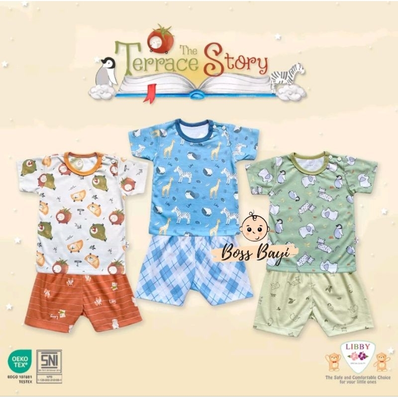 LIBBY BASIC WEAR - Setelan Oblong Kancing Pundak &quot;The Terrace Story&quot; Pendek | CPR(Pepan) | Panjang Bayi Anak