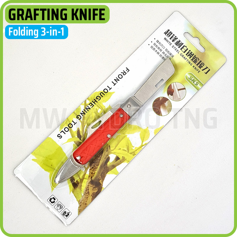 Pisau Lipat Okulasi Cangkok Tanaman, Folding Grafting Knife 3-in-1