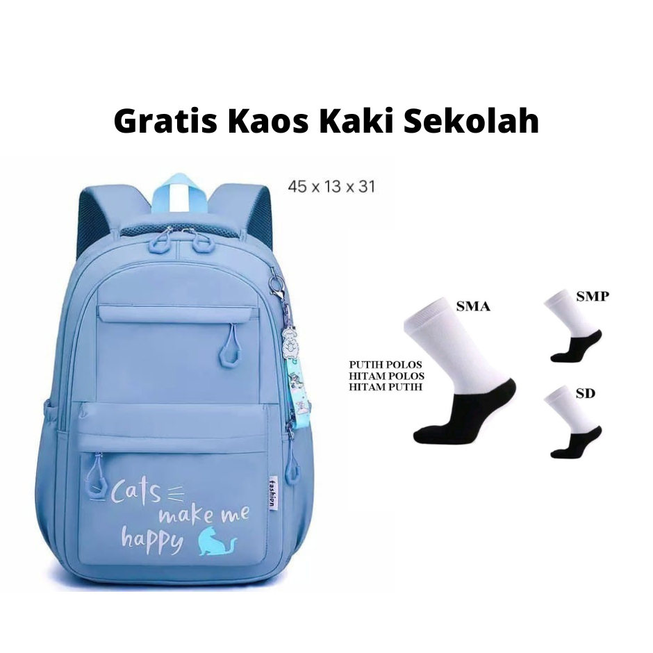 tas sekolah anak laki laki anak perempuan sd smp multifungsi ( cats make me happy ) free kaos kaki