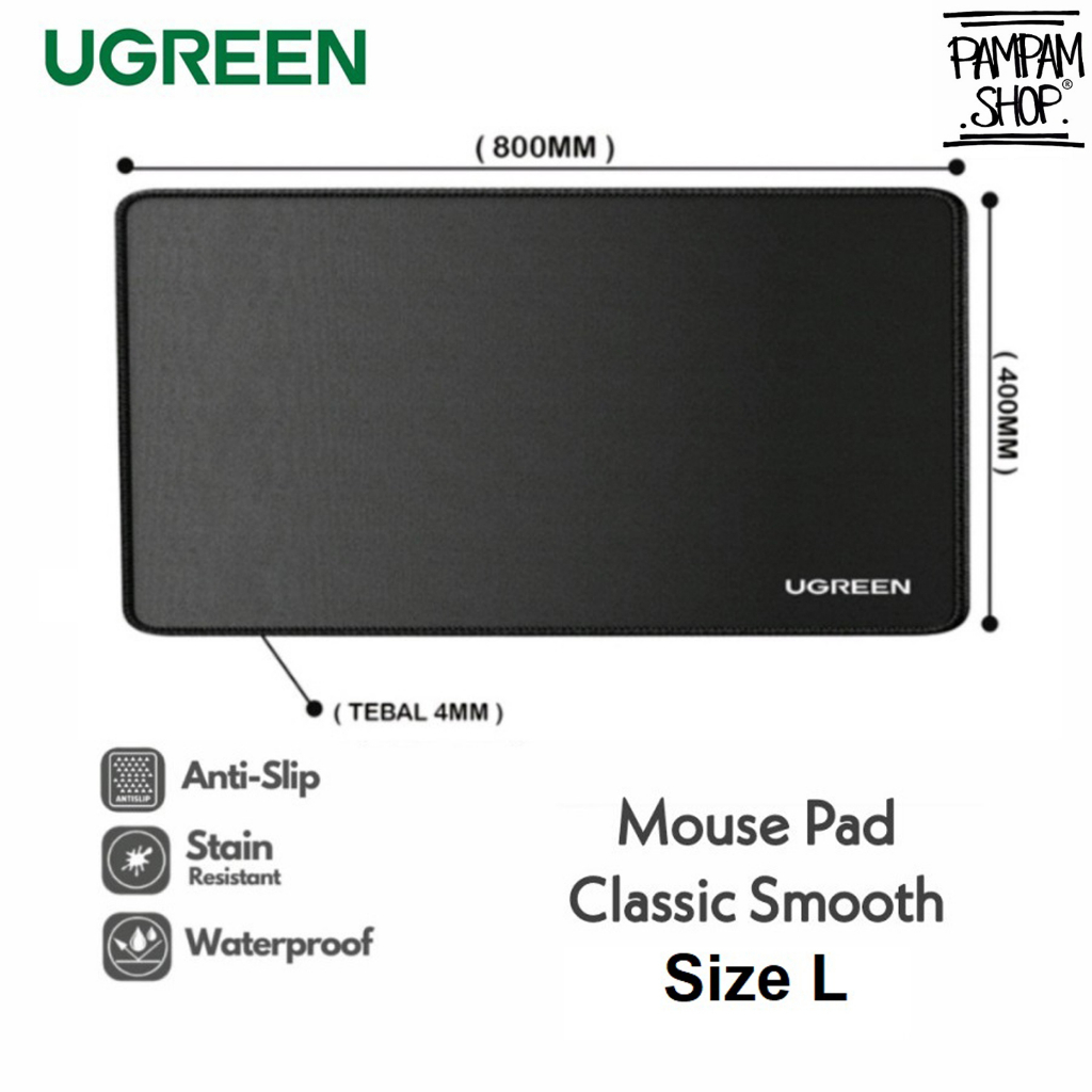 UGREEN ORIGINAL Mouse Pad Classic Gaming Anti Slip Size L 800X400X4MM Waterproof Rubber Mat Water Proof Karet Ori Smooth Rough